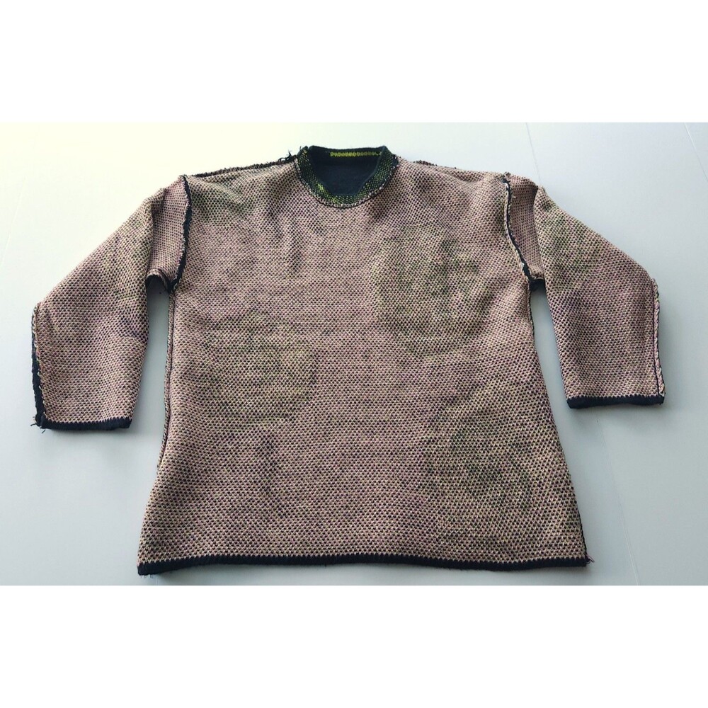 Cawaii French Black Pink Floral Intarsia Knit Sweater - L - Picture 8 of 8